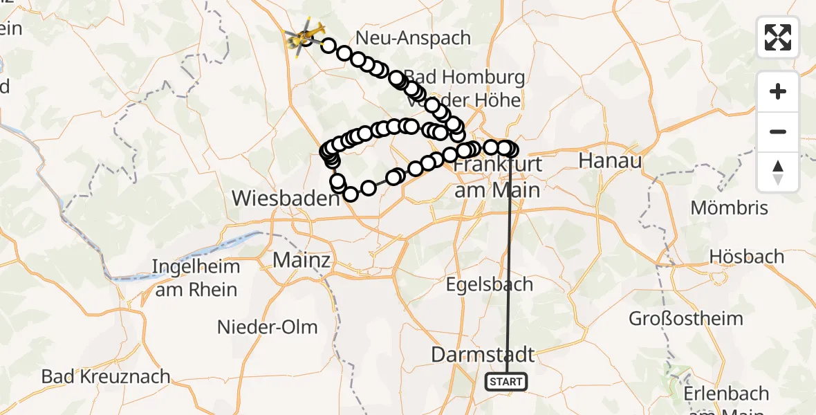 Flugroute Rettungshubschrauber Traisa - Bad Camberg-Kernstadt, 13 Februar 2026, 10:08