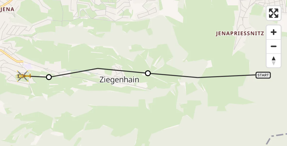 Flugroute Rettungshubschrauber Jena - Kernberge, 13 Februar 2026, 10:37