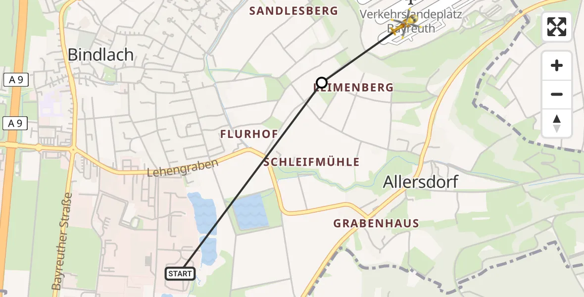 Flugroute Rettungshubschrauber Allersdorf - Bayreuth Airport, 13 Februar 2026, 10:39