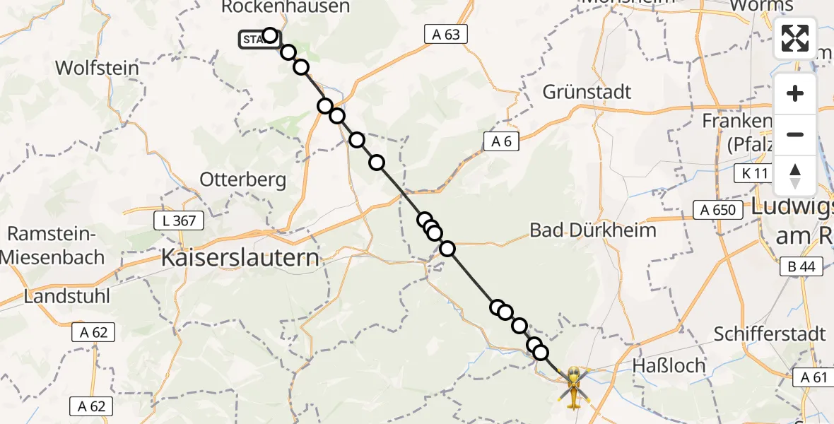 Flugroute Rettungshubschrauber Imsweiler UL - Neustadt an der Weinstraße, 13 Februar 2026, 10:40