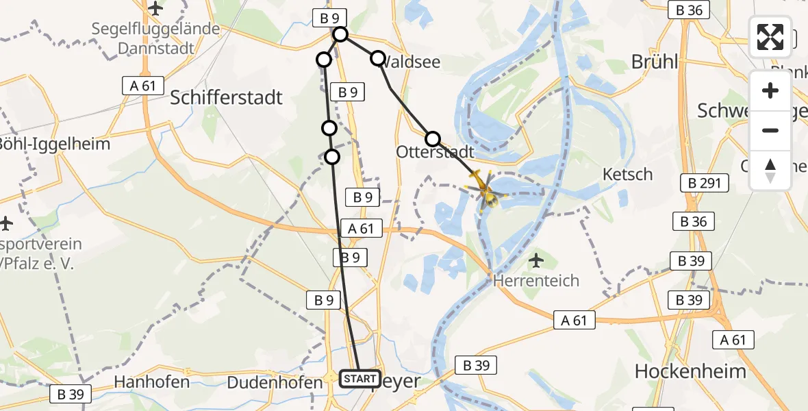Flugroute Rettungshubschrauber Speyer - Otterstadt, 13 Februar 2026, 10:42