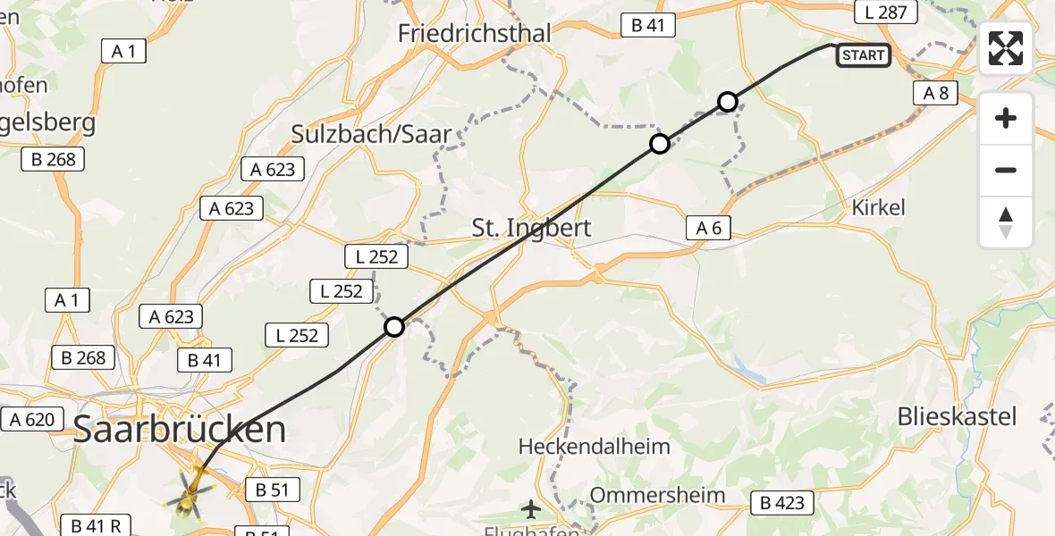Routekaart van de vlucht: Rettungshubschrauber nach Saarbrücken, Winterberg
