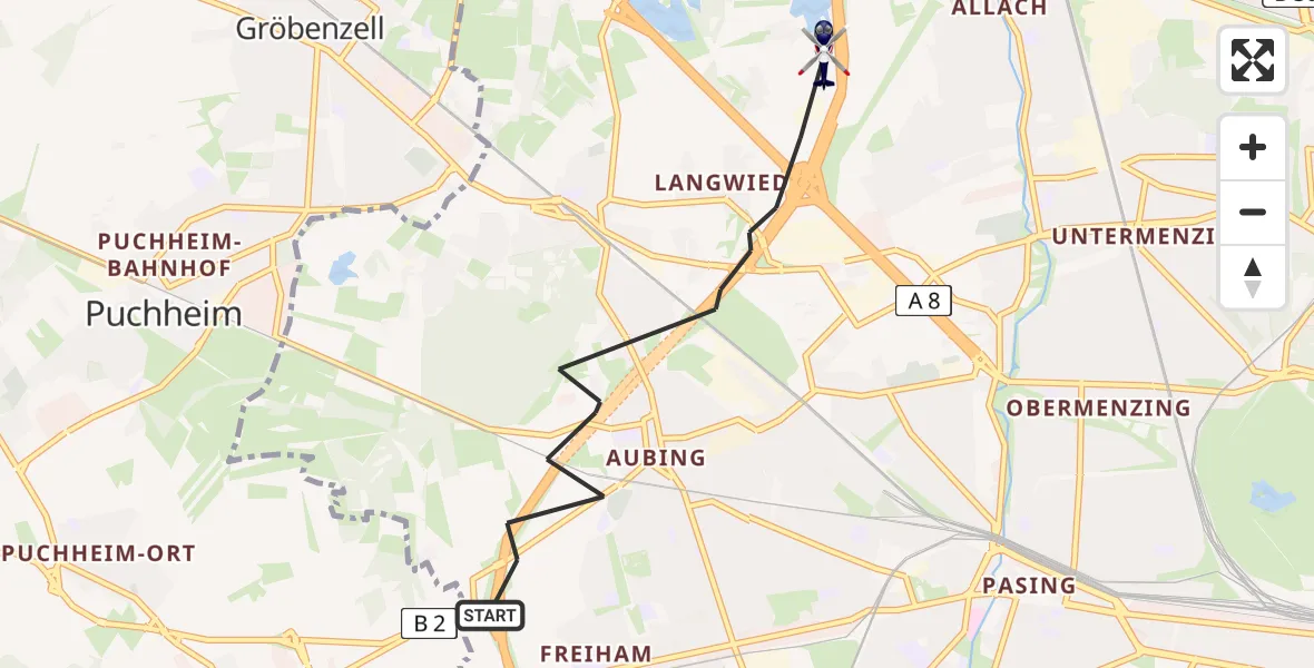 Flugroute Polizeihubschrauber Aubing-Lochhausen-Langwied - Aubing-Lochhausen-Langwied, 13 Februar 2026, 10:55