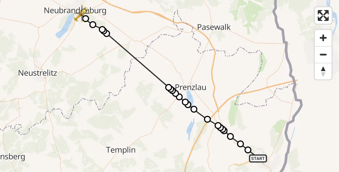 Flugroute Rettungshubschrauber Heinersdorf - Neubrandenburg, 13 Februar 2026, 11:02
