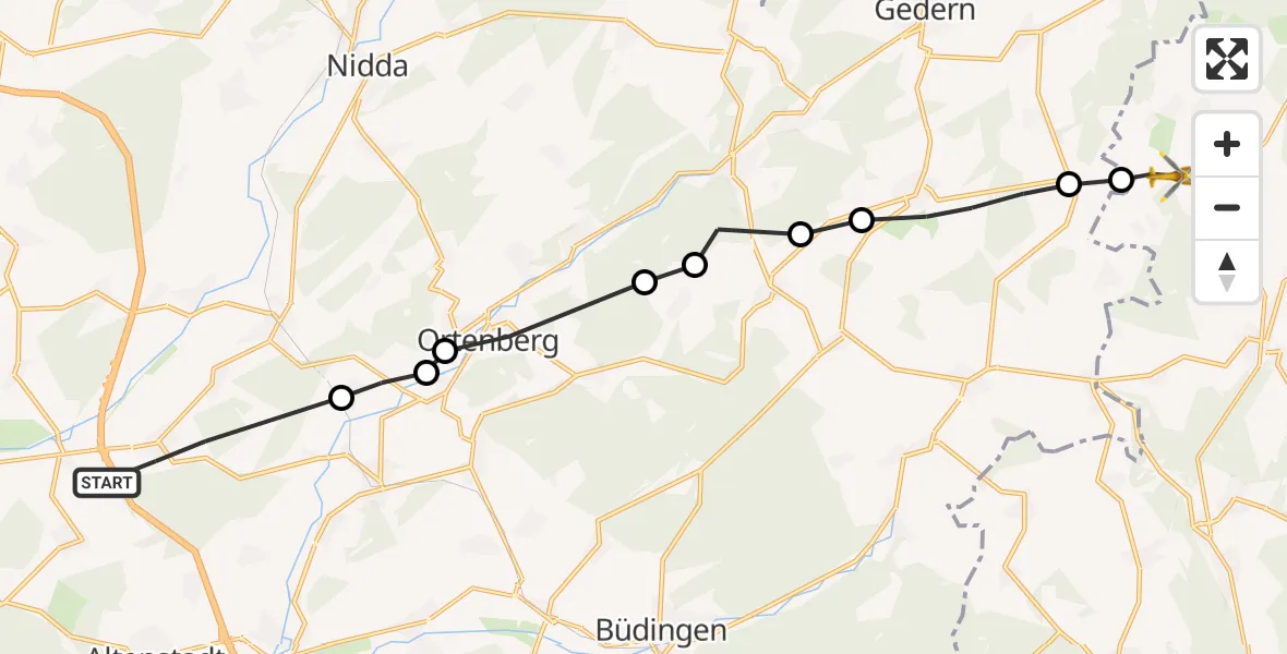 Flugroute Ambulanzhubschrauber Nieder-Mockstadt - Fischborn, 13 Februar 2026, 11:05