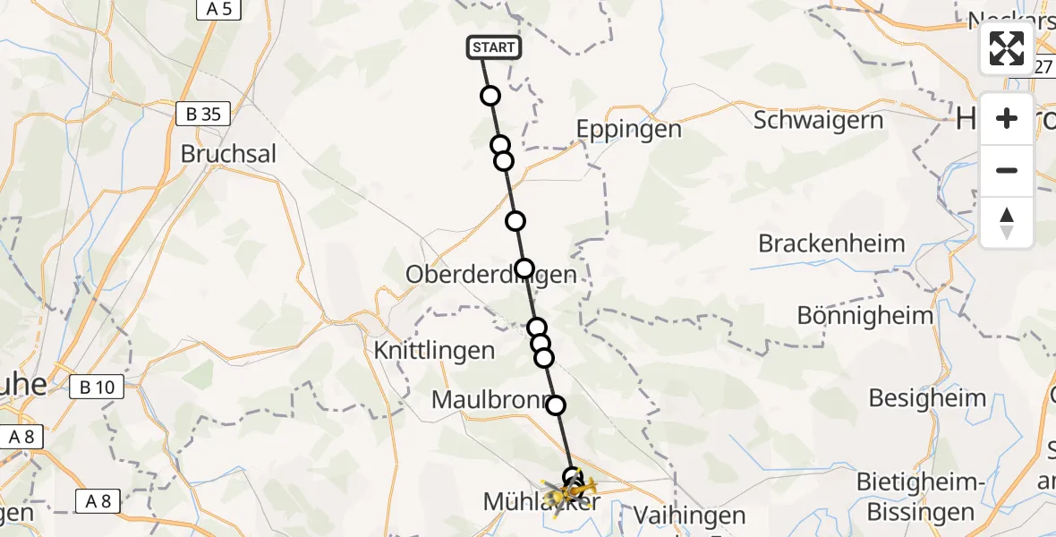 Routekaart van de vlucht: Rettungshubschrauber nach Lomersheim, Stuttgarter Straße