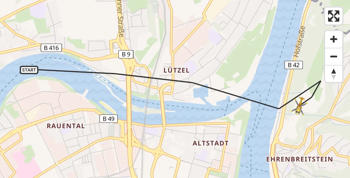 Flugroute Rettungshubschrauber Koblenz - Koblenz, 13 Februar 2026, 11:07