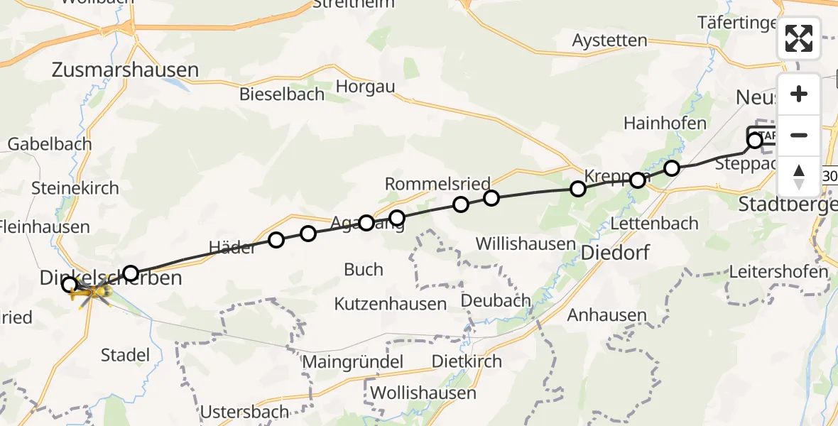 Routekaart van de vlucht: Rettungshubschrauber nach Dinkelscherben, Westendstraße