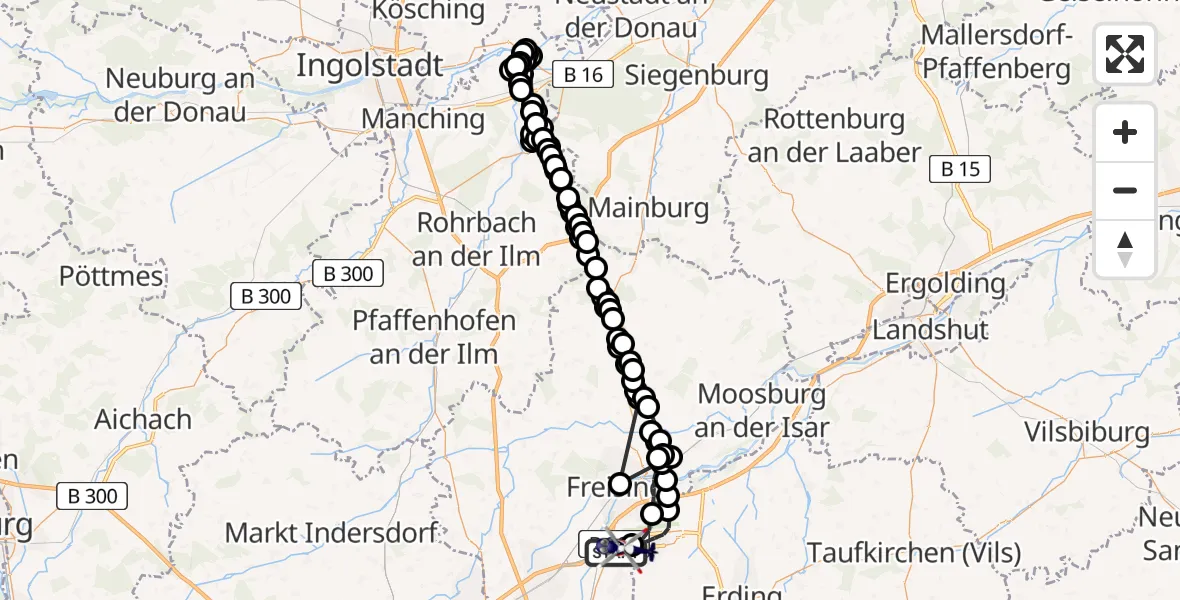Flugroute Polizeihubschrauber Freising - Munich Airport, 13 Februar 2026, 11:42