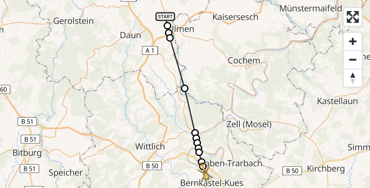 Flugroute Ambulanzhubschrauber Utzerath - Wehlen, 13 Februar 2026, 11:44