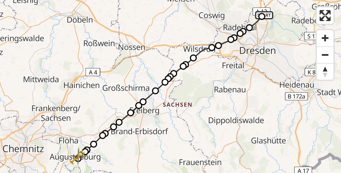 Routekaart van de vlucht: Rettungshubschrauber nach Augustusburg, Teichgasse