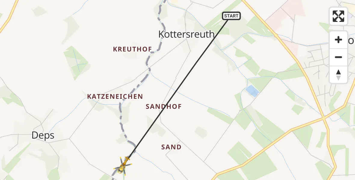Flugroute Rettungshubschrauber Kottersreuth - Deps, 13 Februar 2026, 11:57
