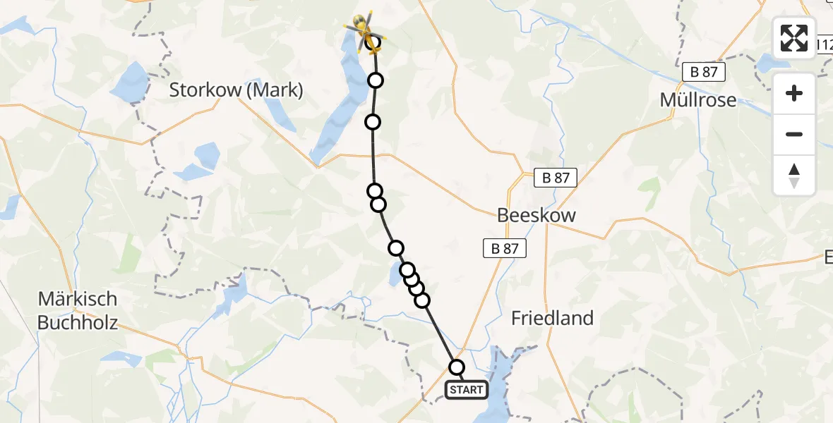 Flugroute Rettungshubschrauber Sawall - Bad Saarow, 13 Februar 2026, 12:02