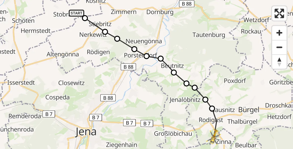 Flugroute Rettungshubschrauber Bad Sulza - Rodigast, 13 Februar 2026, 12:14