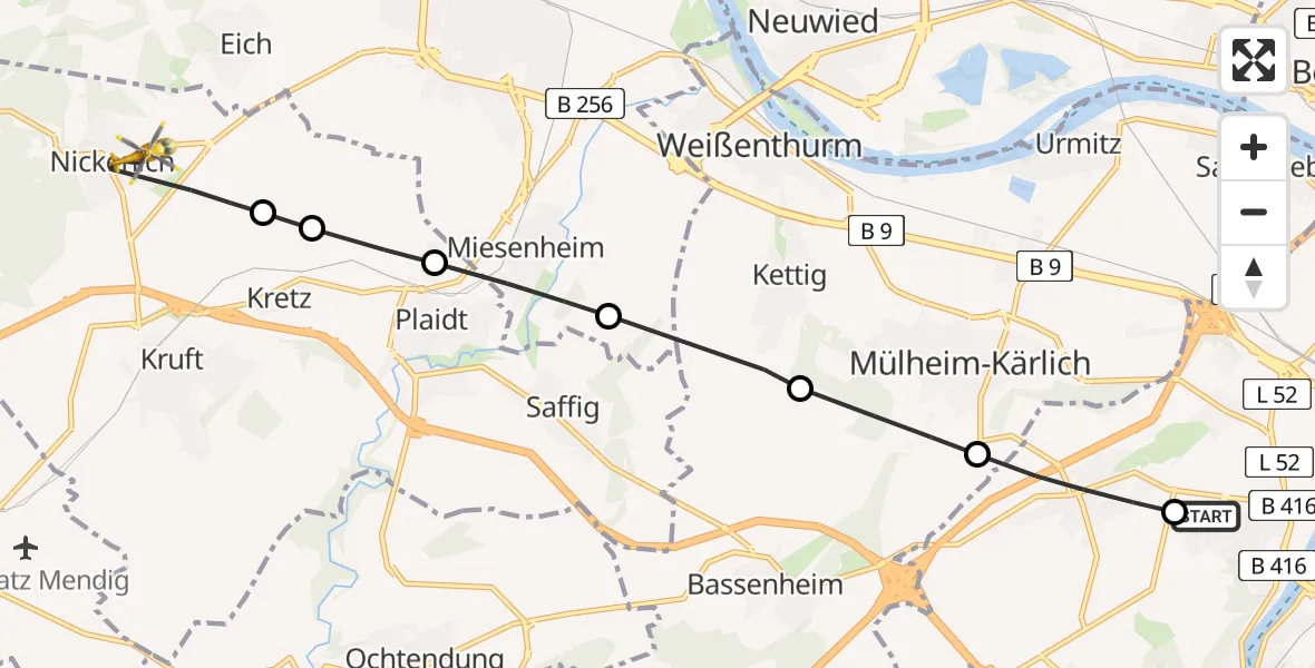 Flugroute Rettungshubschrauber Koblenz - Nickenich, 13 Februar 2026, 12:24