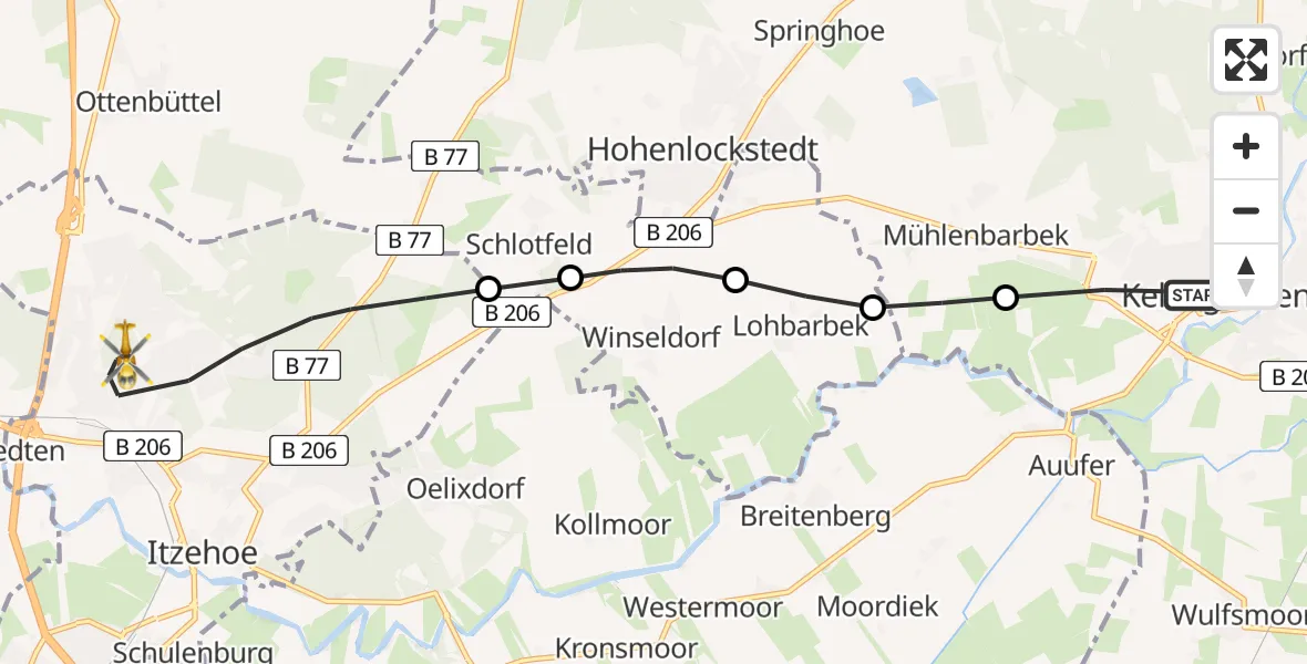Flugroute Rettungshubschrauber Kellinghusen - Itzehoe, 13 Februar 2026, 12:41