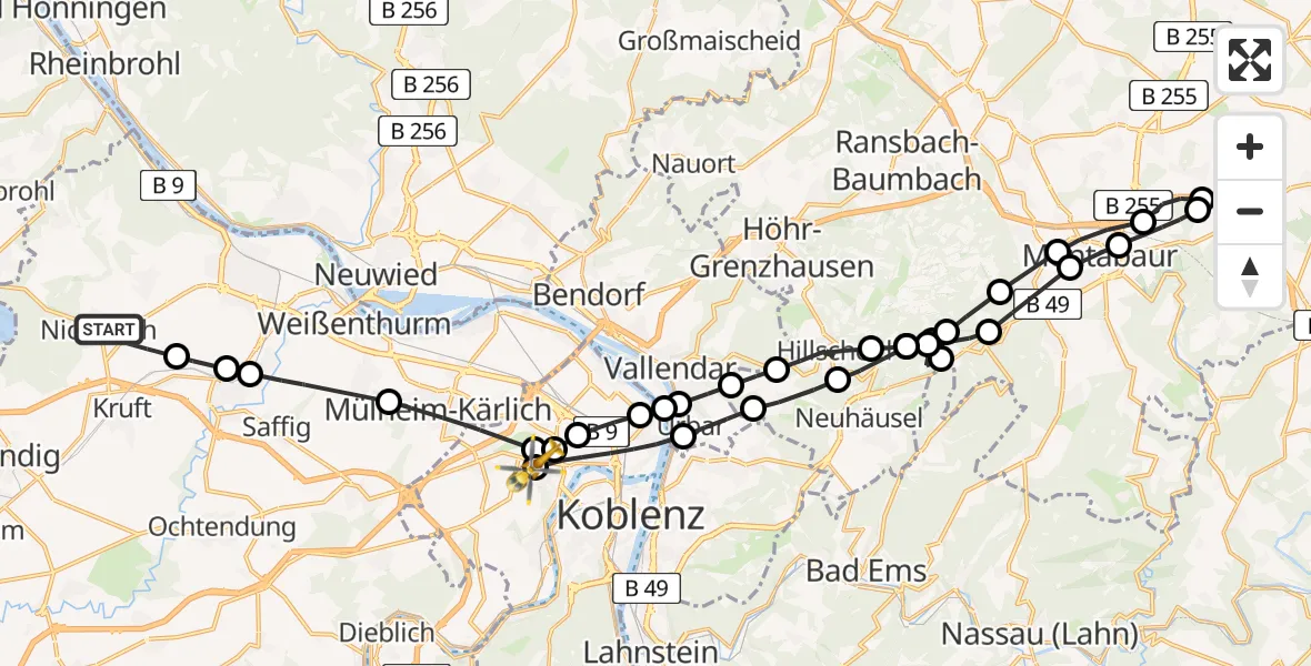 Flugroute Rettungshubschrauber Nickenich - Koblenz, 13 Februar 2026, 12:58