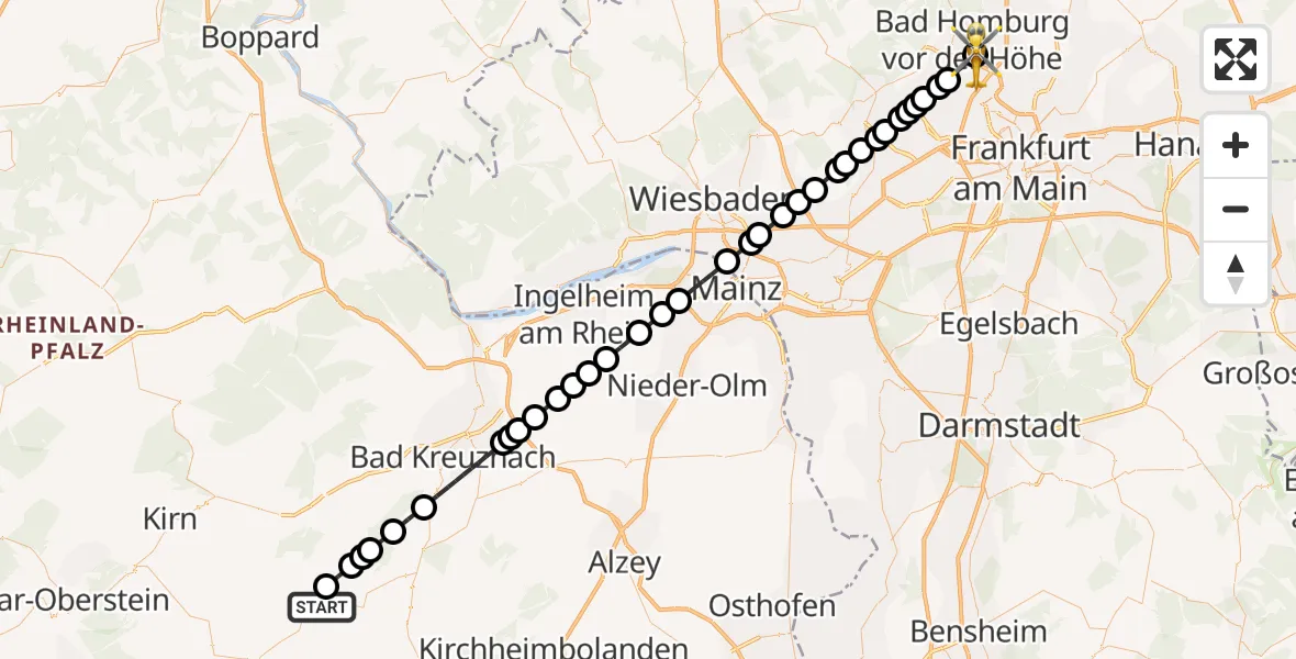 Routekaart van de vlucht: Rettungshubschrauber nach Hochtaunus Hospital Helipad