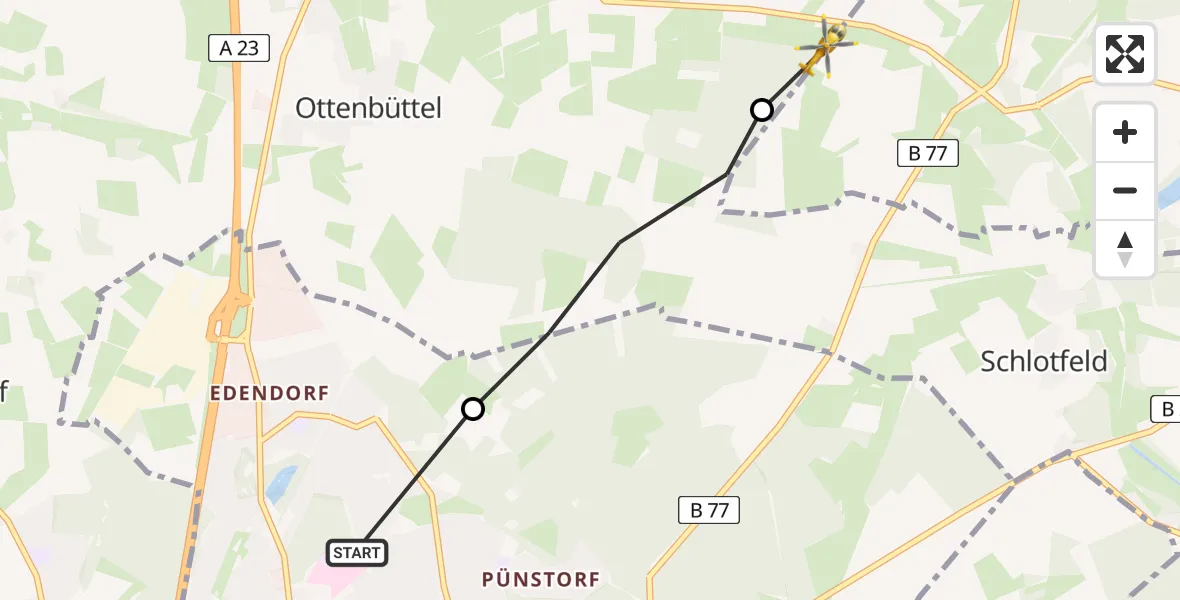 Flugroute Rettungshubschrauber Itzehoe - Hohenaspe, 13 Februar 2026, 13:13