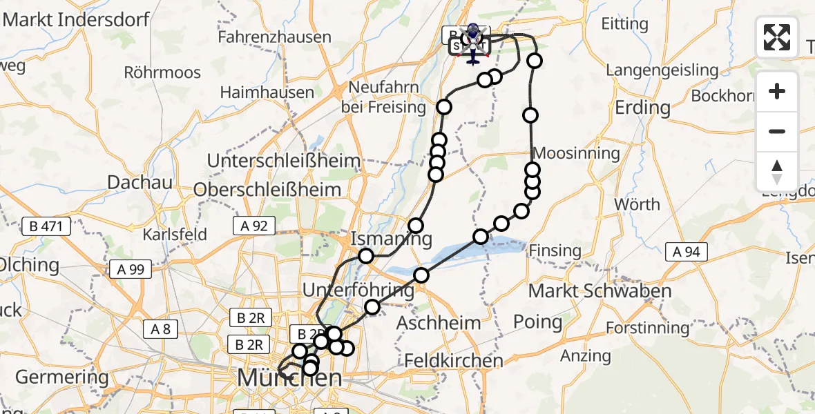 Flugroute Polizeihubschrauber Freising - Munich Airport, 13 Februar 2026, 13:32