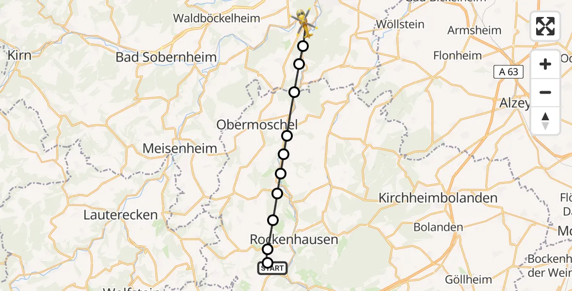 Flugroute Rettungshubschrauber Imsweiler UL - Bad Kreuznach, 13 Februar 2026, 13:47