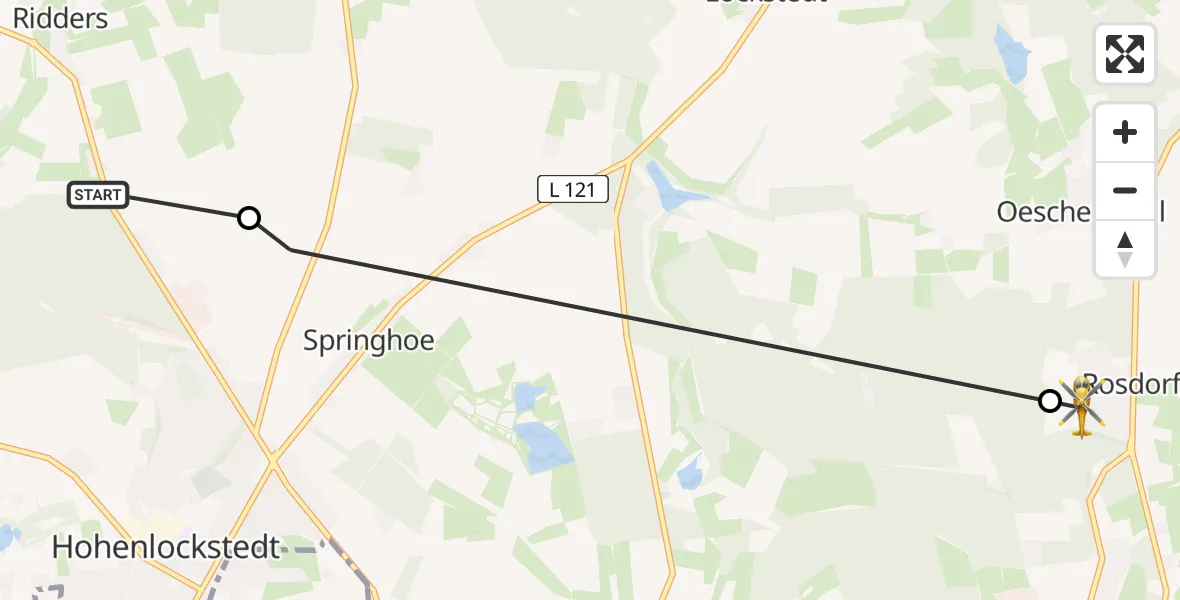 Flugroute Rettungshubschrauber Ridders - Rosdorf, 13 Februar 2026, 14:00
