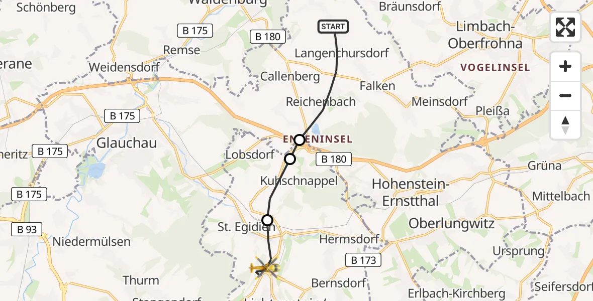 Flugroute Rettungshubschrauber Callenberg - St. Egidien, 13 Februar 2026, 14:10