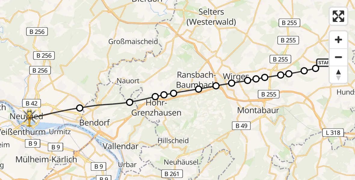 Routekaart van de vlucht: Rettungshubschrauber nach Neuwied, Friedrich-Siegert-Straße