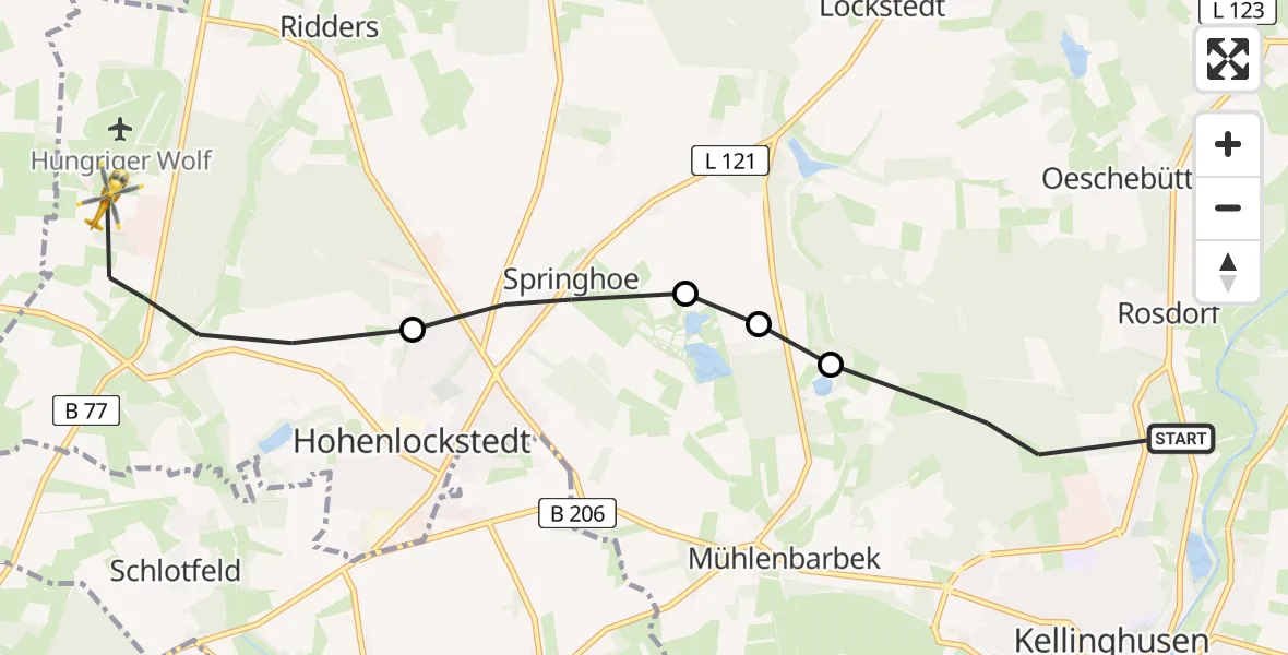 Flugroute Rettungshubschrauber Kellinghusen - Hohenlockstedt, 13 Februar 2026, 14:24