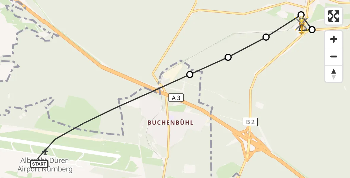 Flugroute Rettungshubschrauber Nuremberg Airport - Geschaidt, 13 Februar 2026, 14:25