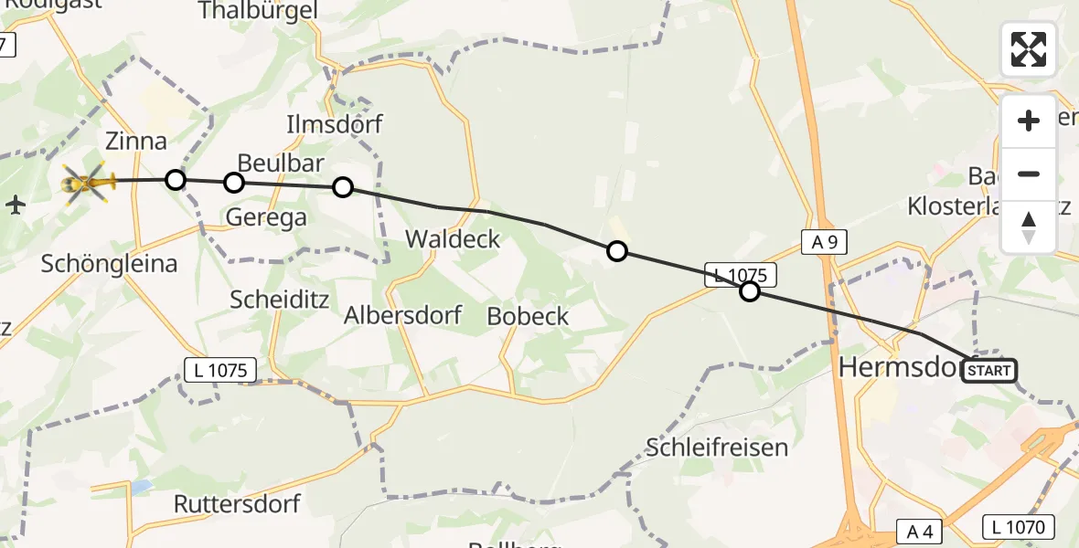 Flugroute Rettungshubschrauber Hermsdorf - Zinna, 13 Februar 2026, 14:30