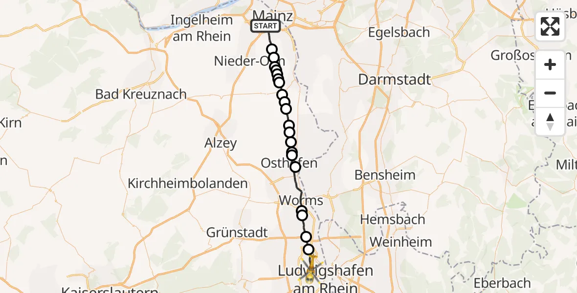 Flugroute Rettungshubschrauber Mainz - Ludwigshafen am Rhein, 13 Februar 2026, 14:32