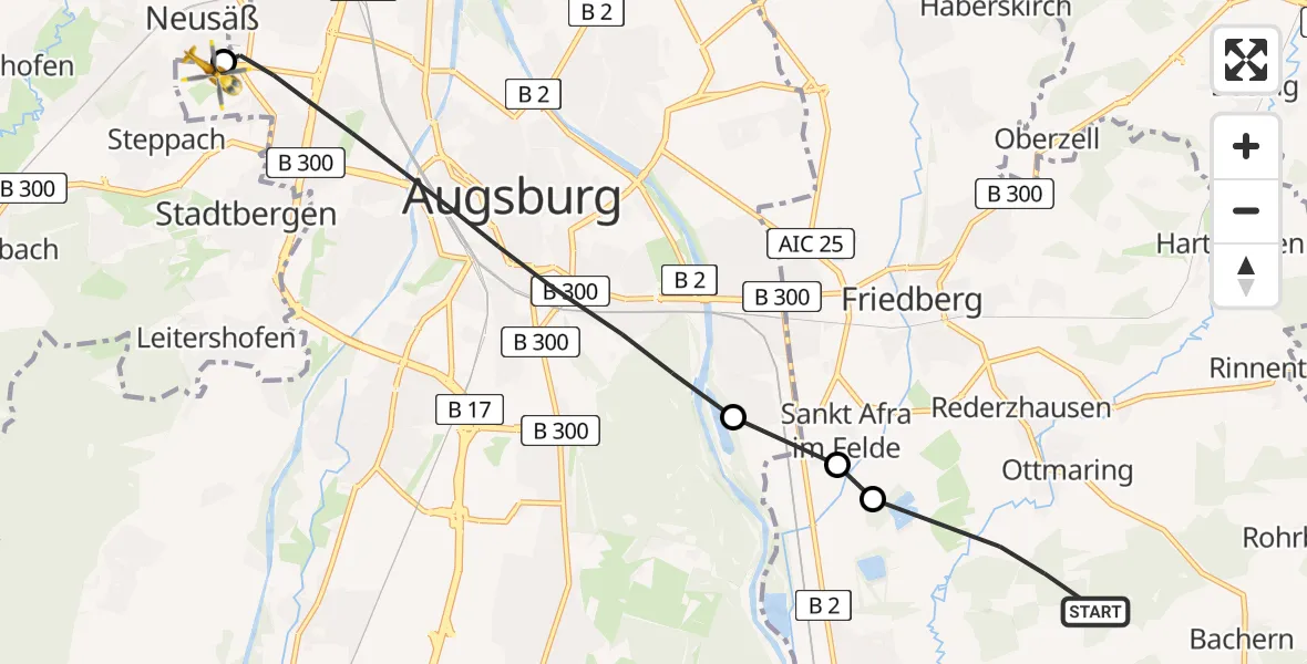 Routekaart van de vlucht: Rettungshubschrauber nach Augsburg University Hospital Heliport