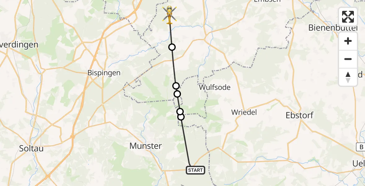 Flugroute Rettungshubschrauber Munster - Rolfsen, 13 Februar 2026, 14:57