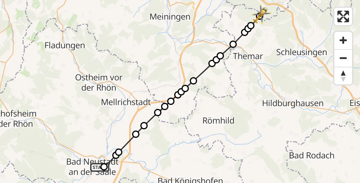 Flugroute Rettungshubschrauber Bad Neustadt an der Saale Hospital Heliport - Mäbendorf, 13 Februar 2026, 15:26