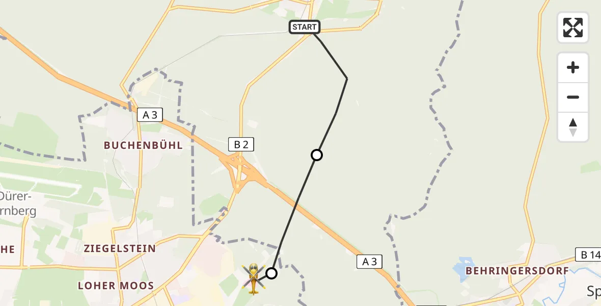 Routekaart van de vlucht: Rettungshubschrauber nach Martha-Maria Nürnberg Hospital Heliport