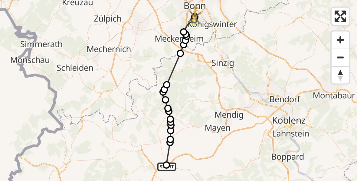 Routekaart van de vlucht: Ambulanzhubschrauber nach Bonn University Hospital Heliport