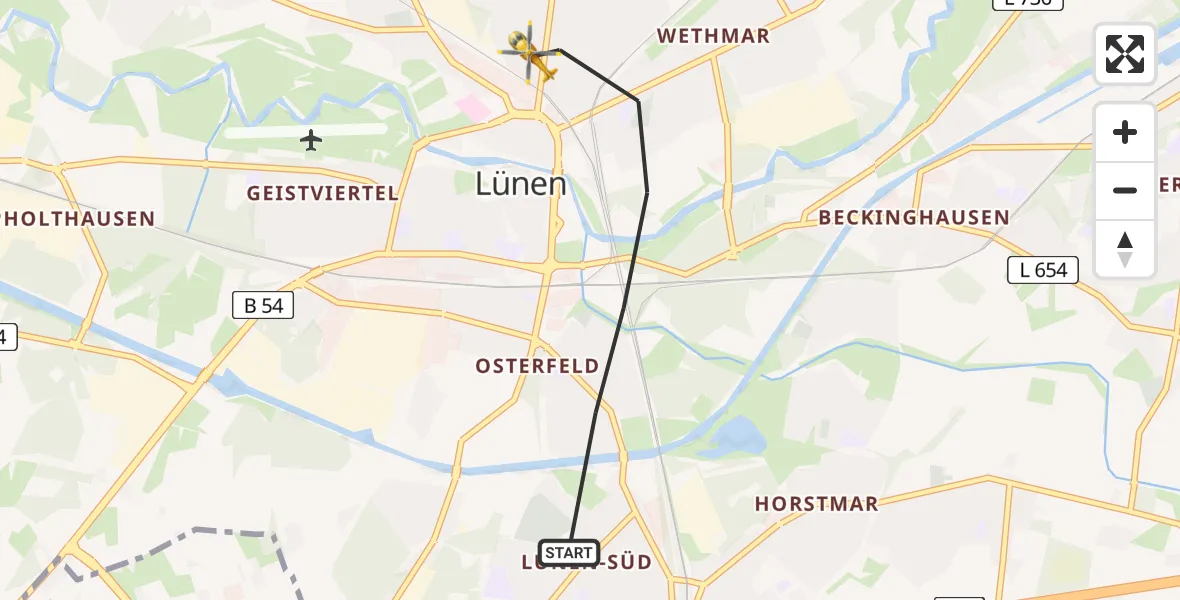 Flugroute Rettungshubschrauber Lünen - Lünen, 13 Februar 2026, 16:07