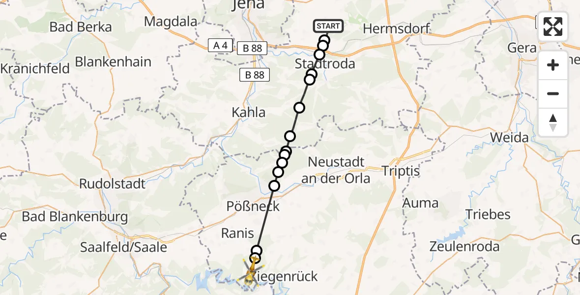 Routekaart van de vlucht: Rettungshubschrauber nach Gössitz, Ortsstraße
