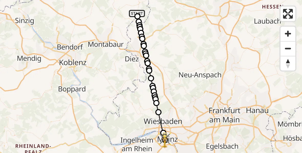 Routekaart van de vlucht: Rettungshubschrauber nach Mainz University Hospital Heliport