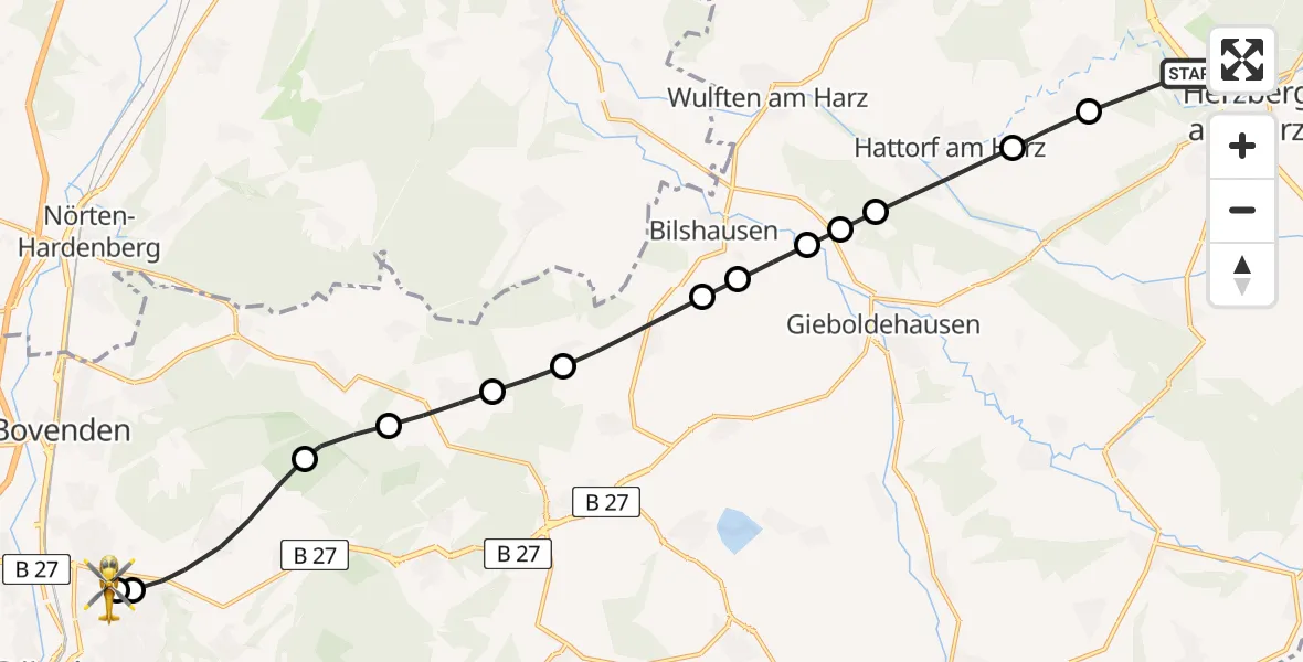 Routekaart van de vlucht: Rettungshubschrauber nach Göttingen University Clinic Heliport