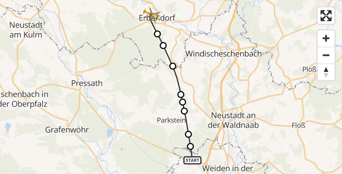 Flugroute Rettungshubschrauber Latsch - Erbendorf, 13 Februar 2026, 16:30