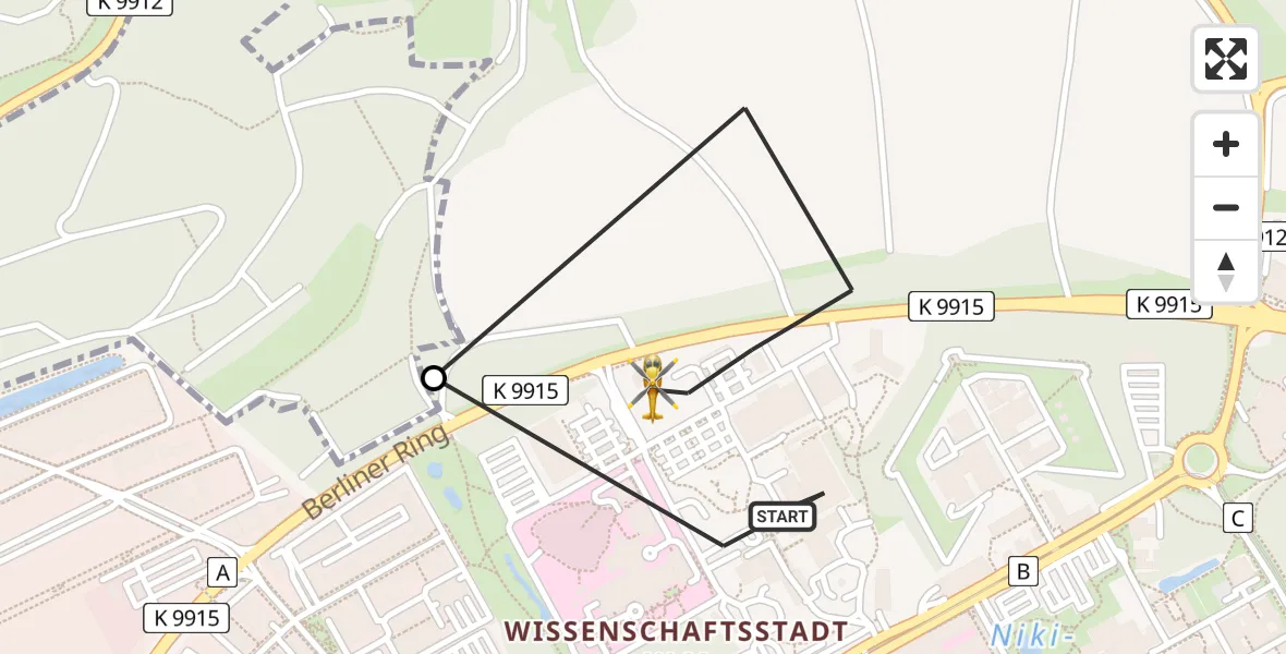 Flugroute Rettungshubschrauber Ulm Military Hospital Emergency Heliport - ADAC Air Rescue Station Ulm (Christoph 22), 13 Februar 2026, 16:36