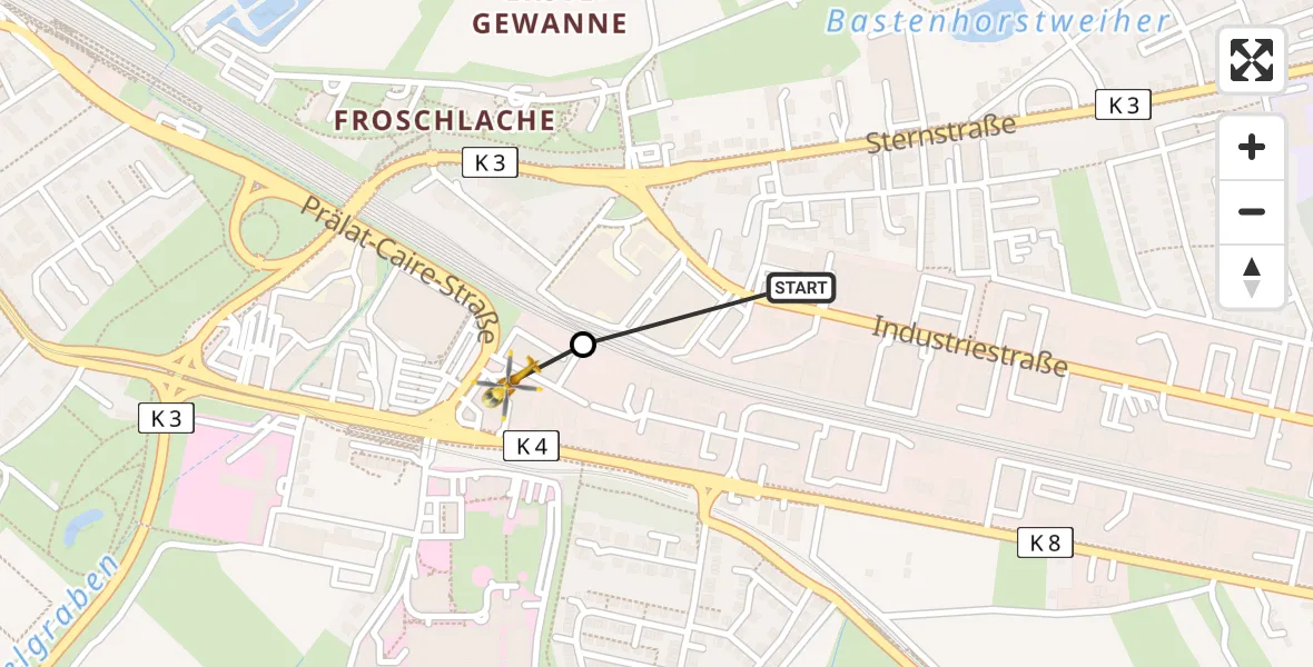 Flugroute Rettungshubschrauber Ludwigshafen am Rhein - Ludwigshafen Accident Hospital Heliport, 13 Februar 2026, 16:42
