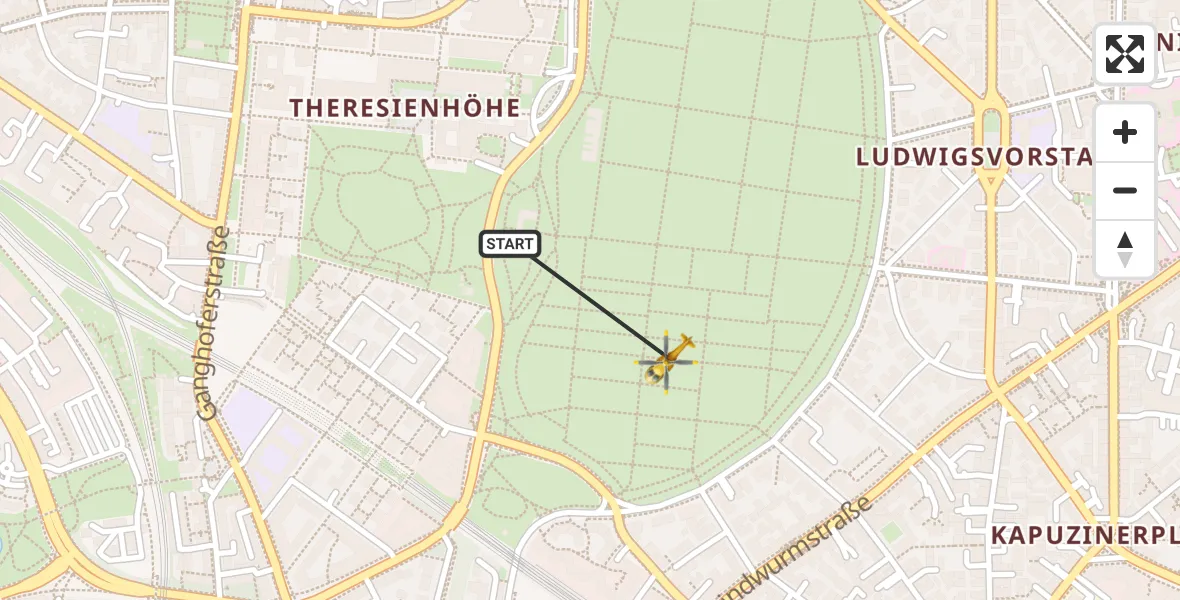 Flugroute Rettungshubschrauber München - Ludwigsvorstadt-Isarvorstadt, 13 Februar 2026, 16:51