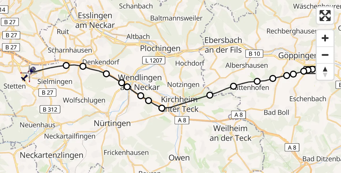 Flugroute Polizeihubschrauber Holzheim - Stuttgart Airport, 13 Februar 2026, 17:15