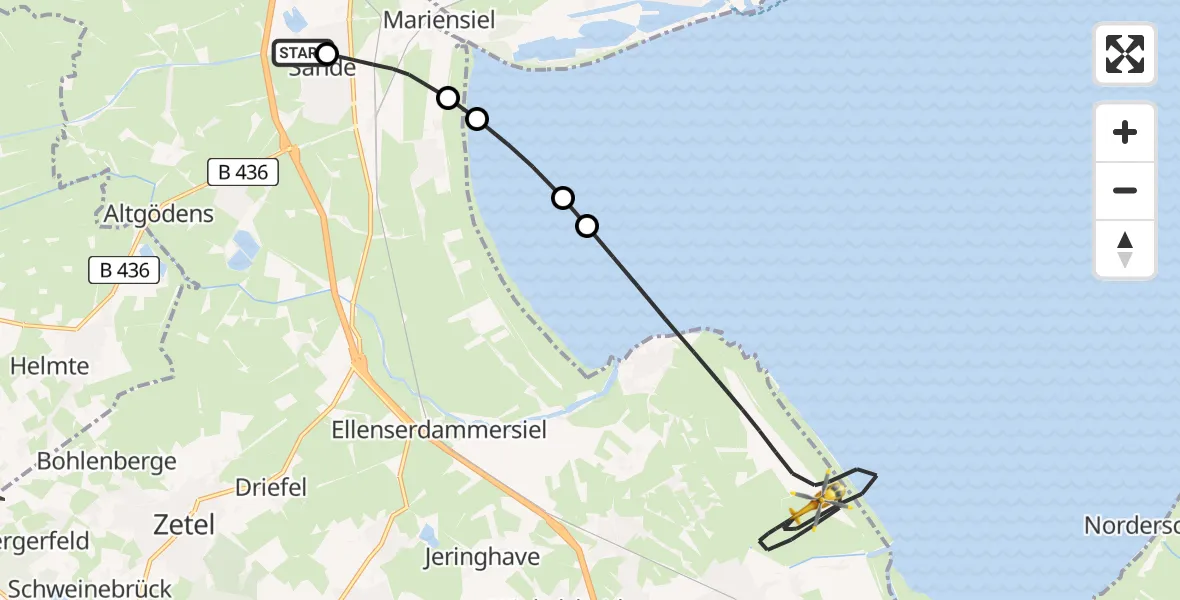 Flugroute Rettungshubschrauber Sande - Varel, 13 Februar 2026, 17:19