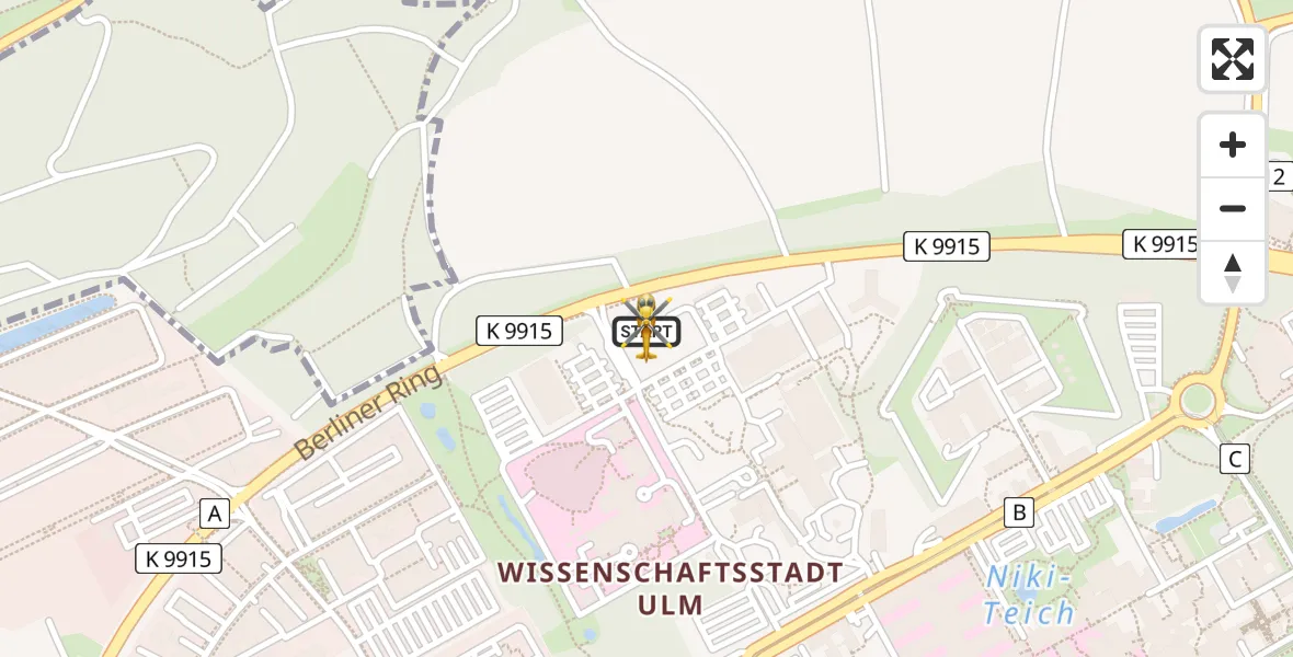Flugroute Rettungshubschrauber ADAC Air Rescue Station Ulm (Christoph 22) - ADAC Air Rescue Station Ulm (Christoph 22), 13 Februar 2026, 18:03