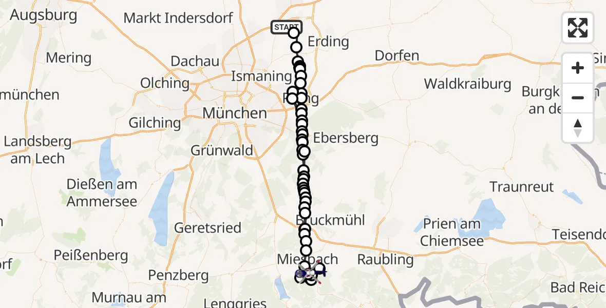 Flugroute Polizeihubschrauber Munich Airport - Agatharied, 13 Februar 2026, 19:52