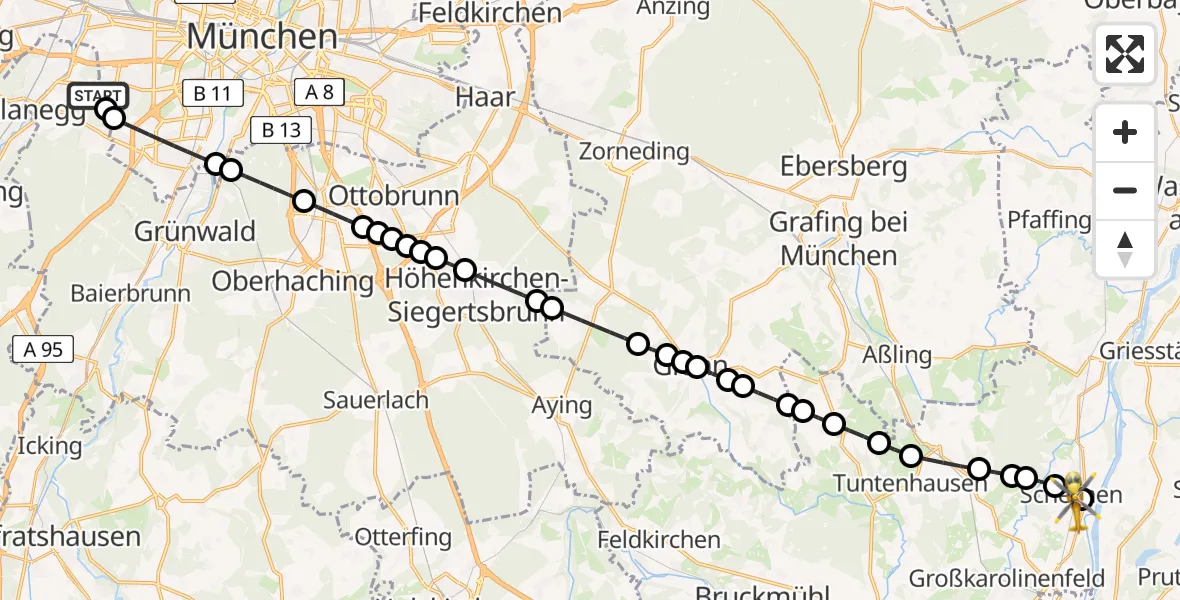 Routekaart van de vlucht: Ambulanzhubschrauber nach Schechen, Bahnhofstraße